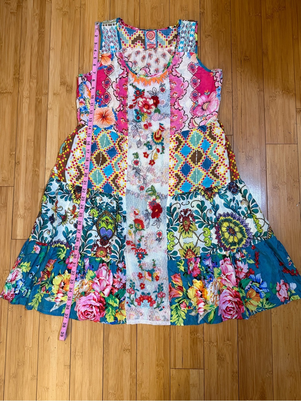 Johnny Was Sunshine Silk Embroidered Floral Dress Size S - Picture 9 of 15